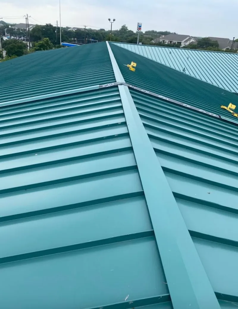 Green commercial metal roof ridge and valley for Metal Roof Repair in Dallas